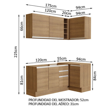 Cocina Integral Esquinera 269cm Marrón Glamy Madesa 01