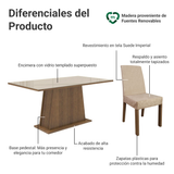 Juego de Comedor Mesa con Encimera de Vidrio y 6 Sillas Marrón/Crema/Imperial Patricia