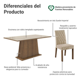 Juego de Comedor Mesa Vidrio 6 Sillas Stéfani Marrón/Crema/Imperial