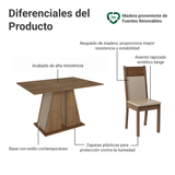 Juego de Comedor Mesa Encimera de Madera 6 Sillas Marrón/Crema/Beige Beverly