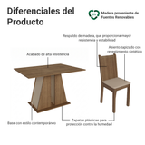 Juego de Comedor Mesa Encimera de Madera 6 Sillas Marrón/Crema/Beige Sharon