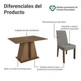 Juego de Comedor Mesa Encimera de Madera 6 Sillas Marrón/Silver Cheryl