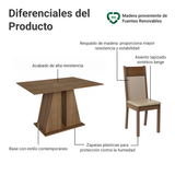 Juego de Comedor Mesa Encimera de Madera 6 Sillas Marrón/Beige Beverly