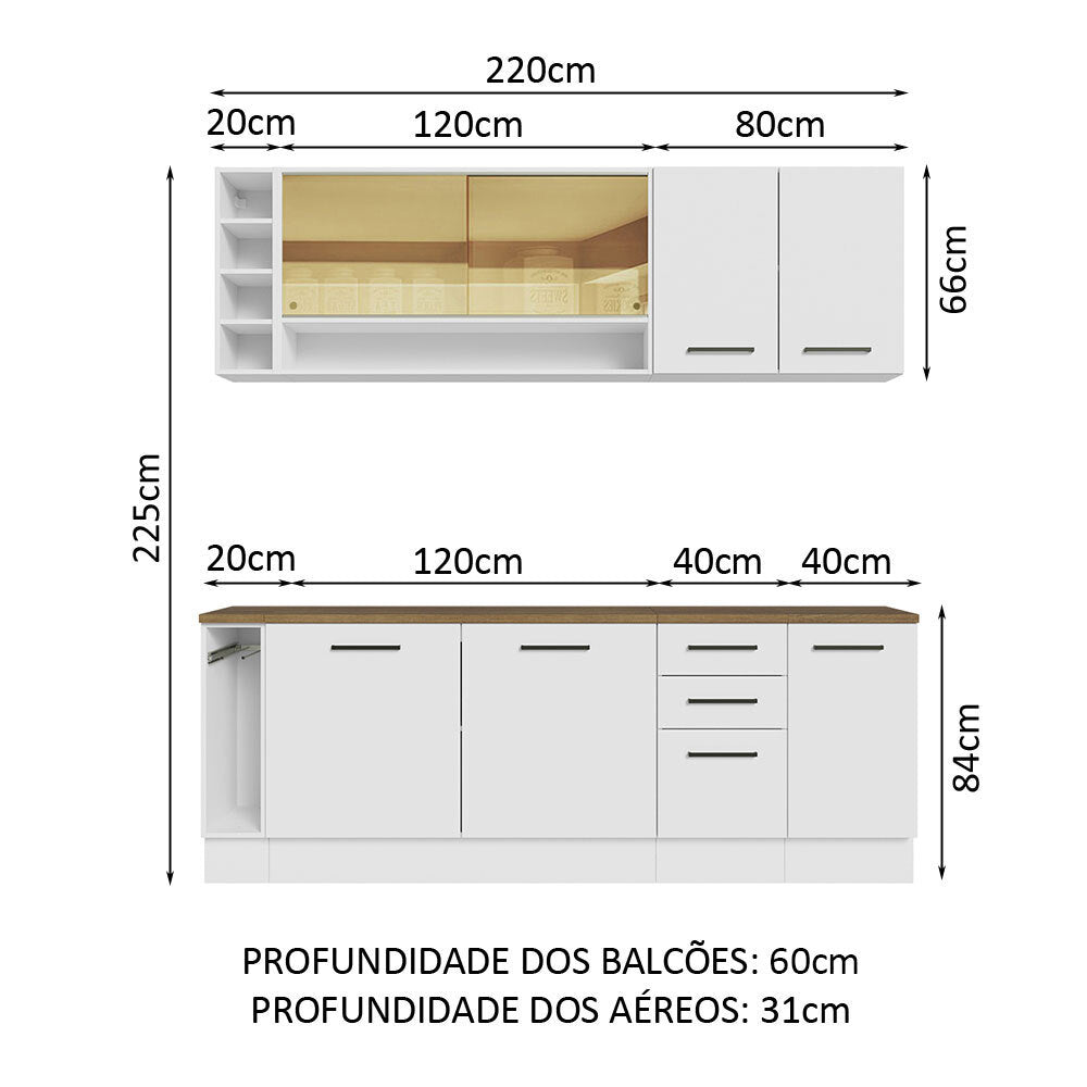 Cocina Integral 220cm Blanco/Marrón 60cm de Profundidad Agata 02