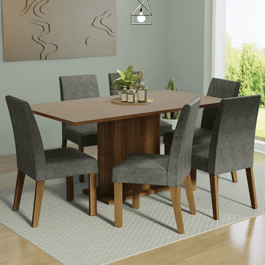 Conjunto de Comedor 6 Sillas Marrón/Crema/Silver Renata Madesa