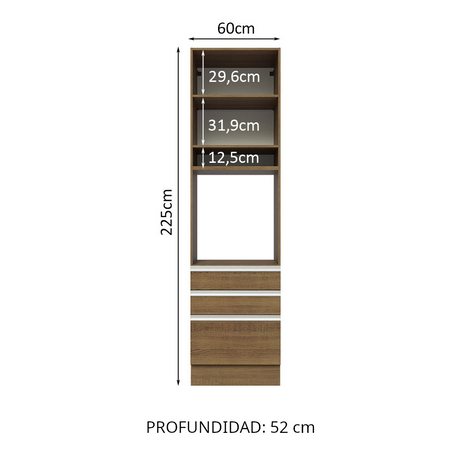 Mueble de Cocina para Horno Madesa Glamy 60 cm 1 Puerta y 3 Cajones Marrón