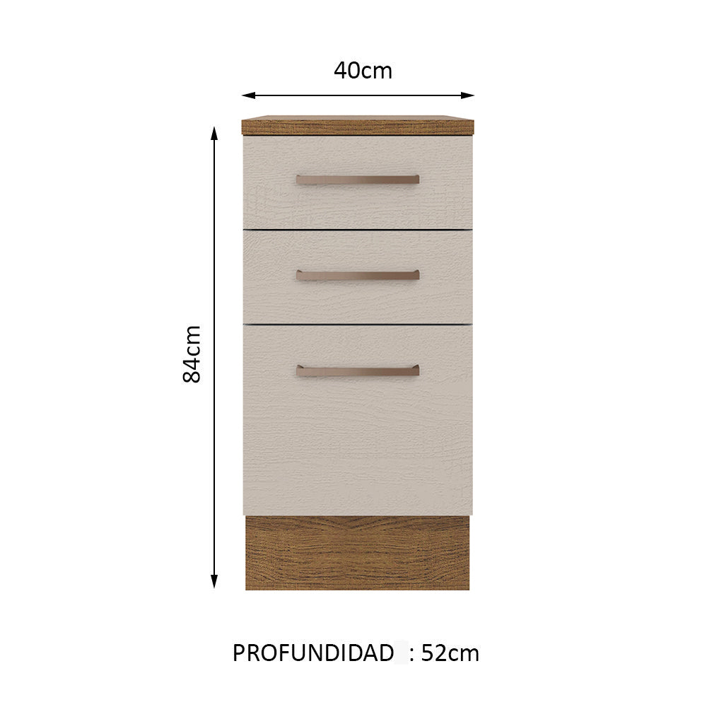 Gabinete Bajo 40 cm 3 Cajones Marrón/Crema Agata Madesa