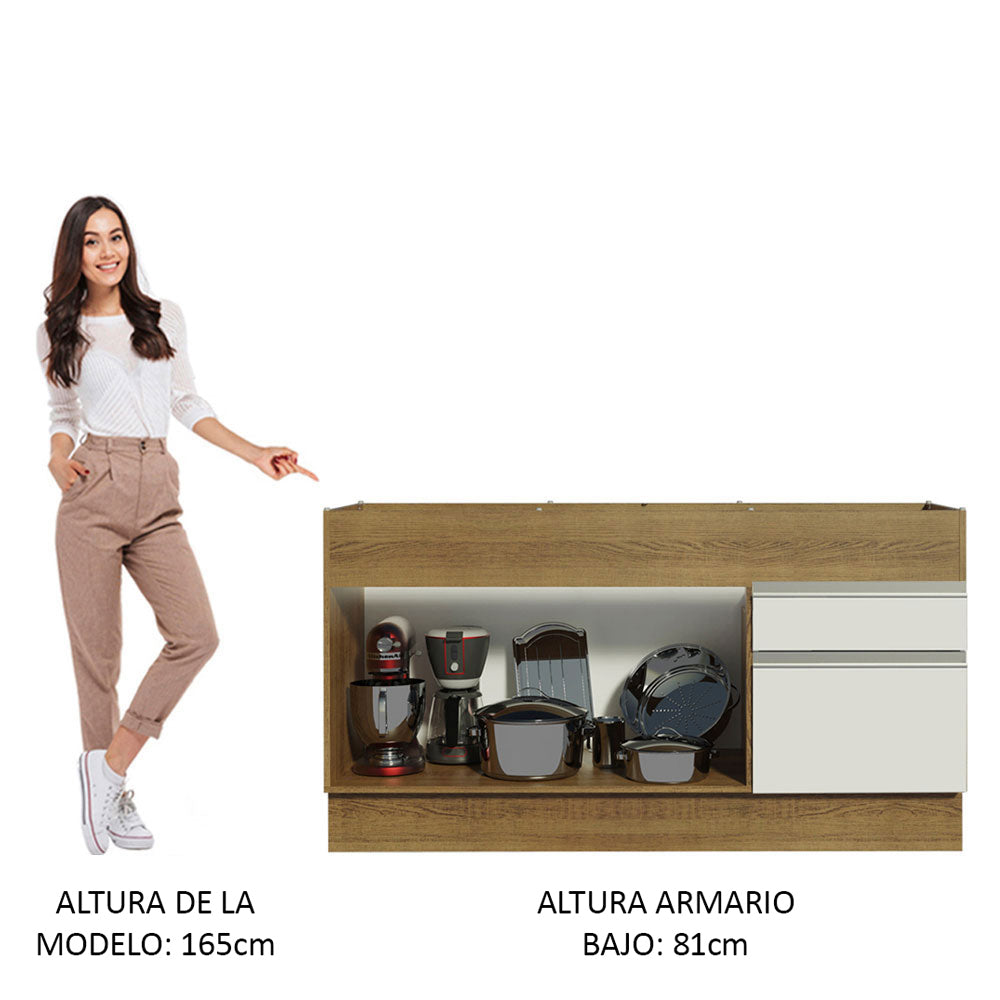 Gabinete Bajo para Fregadero 150 x 52 cm 2 Puertas 2 Cajones Sin Encimera Marrón/Blanco Glamy Madesa 01
