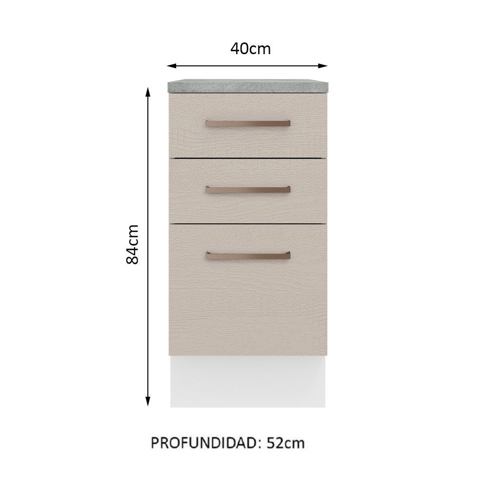 Gabinete Bajo 40 cm 3 Cajones Blanco/Crema Agata Madesa