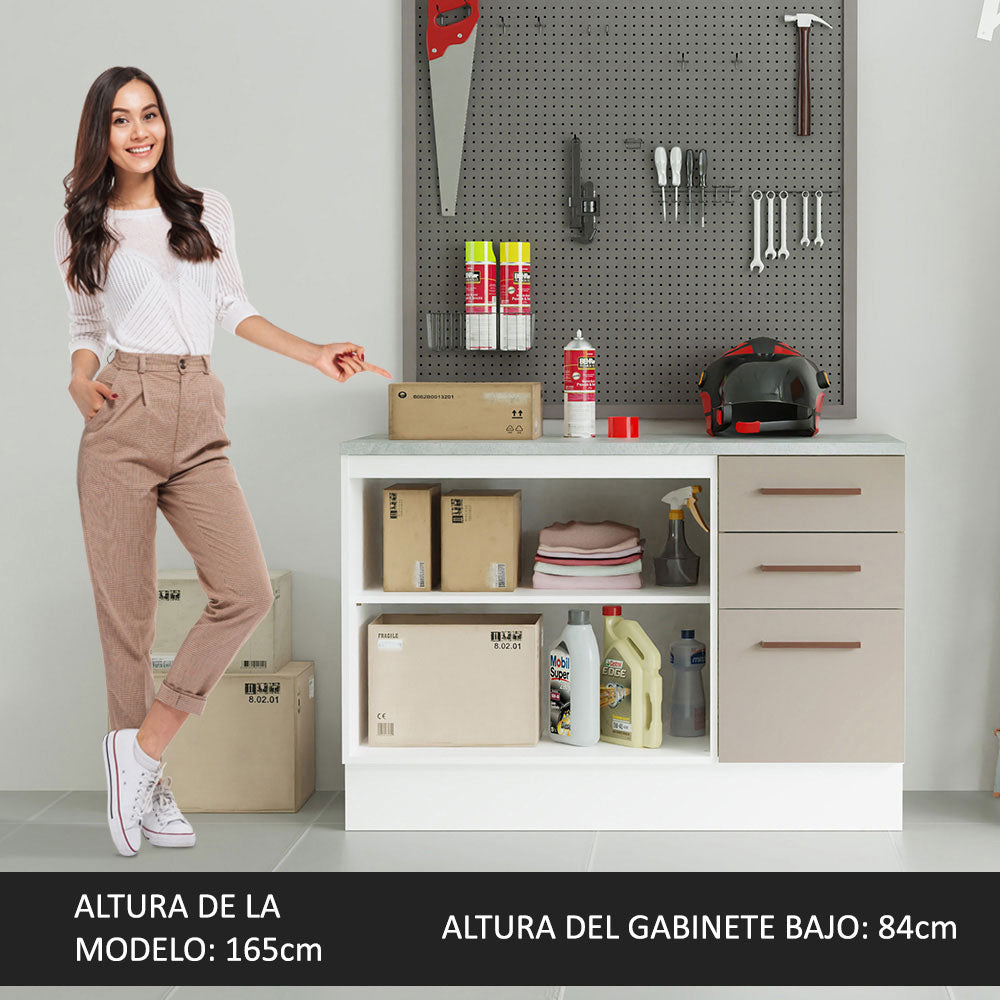 Gabinete Bajo Multiuso 120 cm 2 Puertas 3 Cajones Blanco/Crema Madesa