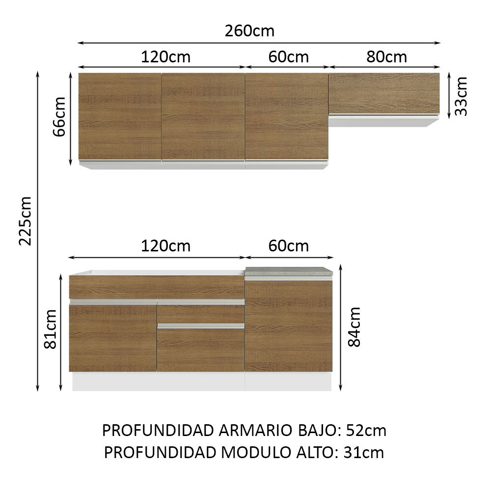 Cocina Integral 260cm Blanco/Marrón Glamy Madesa 03