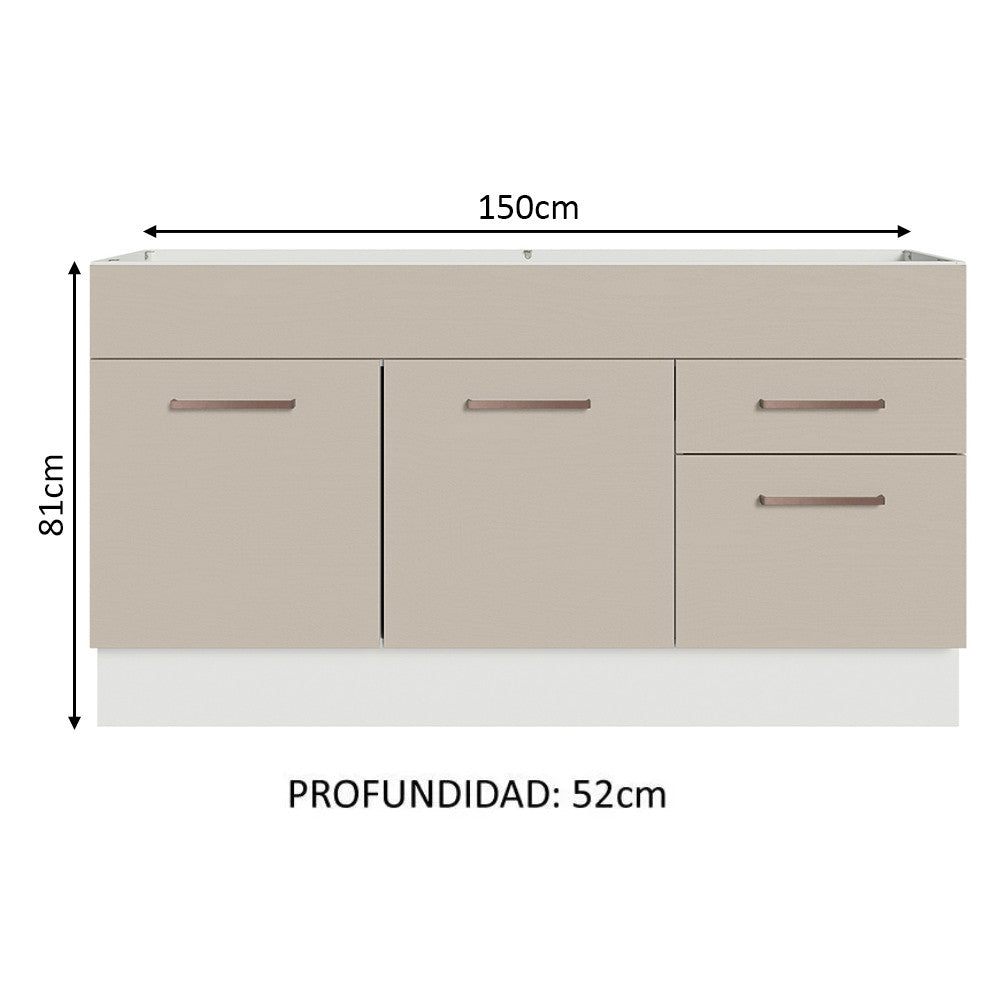 Mueble de Cocina Para Fregadero 150 cm 2 Puertas y 2 Cajones (Sin Tablero Ni Fregadero) Blanco/Crema Agata Madesa