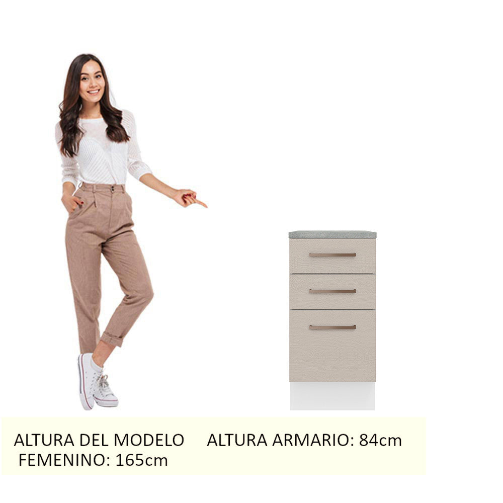 Gabinete Bajo 40 cm 3 Cajones Blanco/Crema Agata Madesa