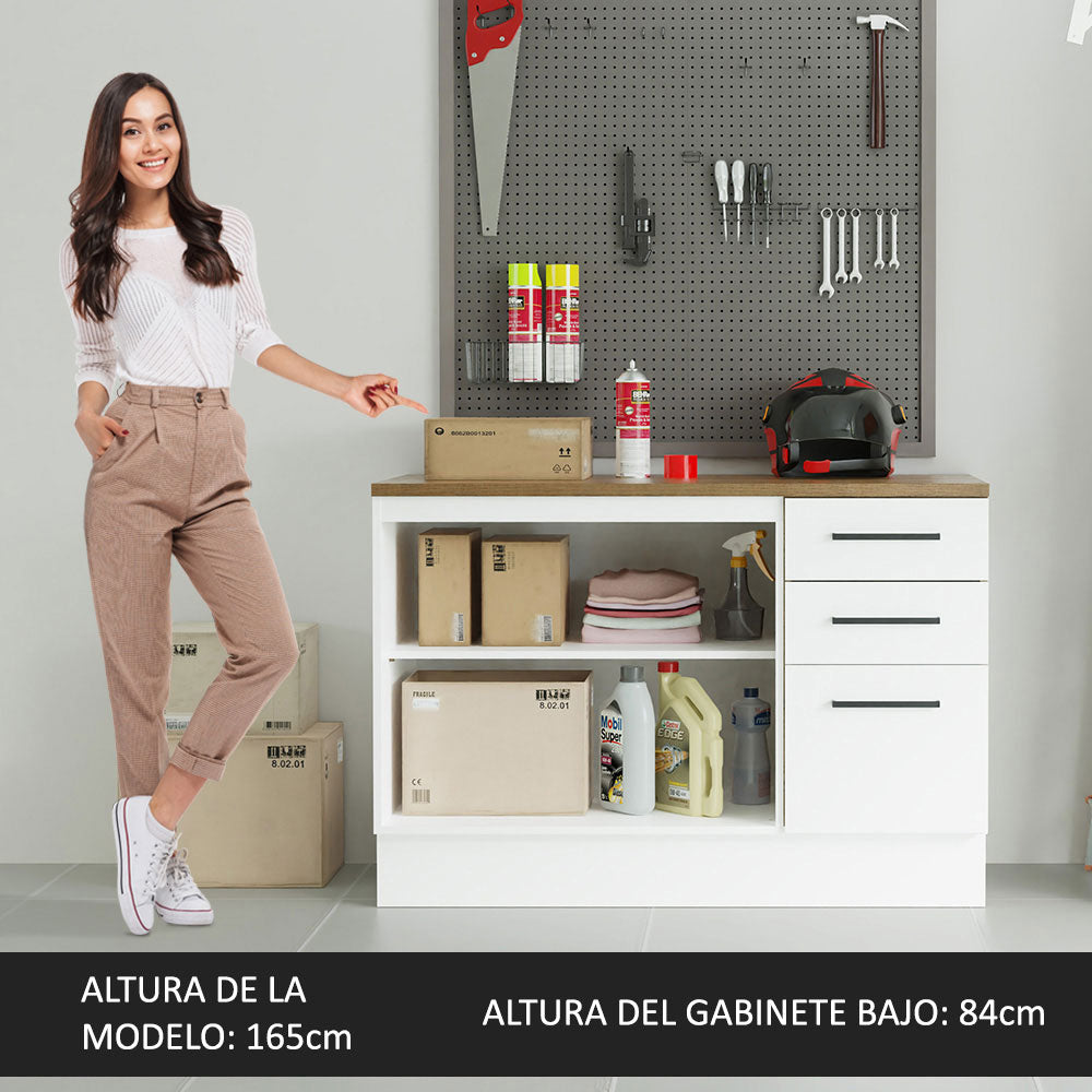 Gabinete Bajo Multiuso 120 cm 2 Puertas 3 Cajones Blanco/Marrón Madesa