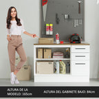 Gabinete Bajo Multiuso 120 cm 2 Puertas 3 Cajones Blanco/Marrón Madesa