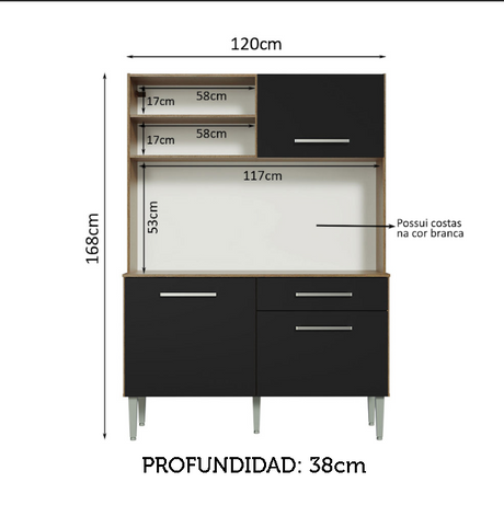 Mueble de Cocina Compacto 120cm Marron/Negro Life Madesa