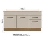 Mueble de Cocina Para Fregadero 150 cm 2 Puertas y 2 Cajones (Sin Tablero Ni Fregadero) Marrón/Crema Agata Madesa
