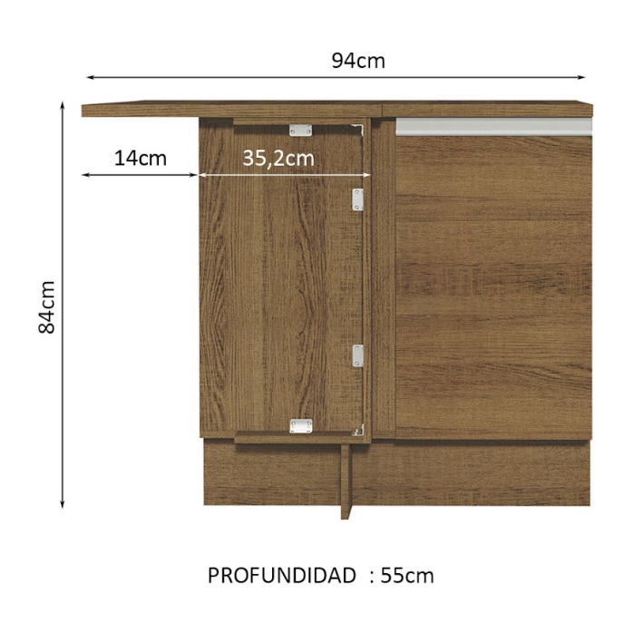 Gabinete Bajo Esquinero 94 cm 1 Puerta Marron Glamy Madesa