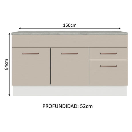 Mueble de Cocina Para Fregadero 150 cm 2 Cajones y 2 Puertas (Con Tablero) Blanco/Crema Agata Madesa