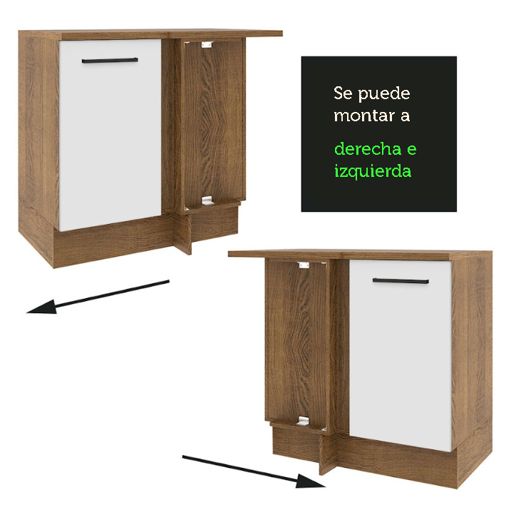 Gabinete Bajo Esquinero 94 cm 1 Puerta Marron/Blanco Glamy Madesa