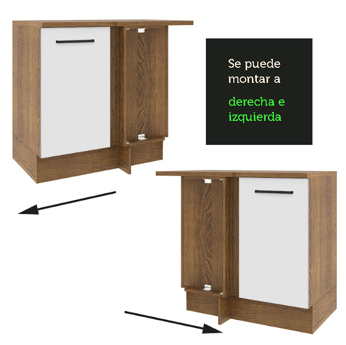 Gabinete Bajo de Esquina 1 Puerta Glamy Marron/Blanco