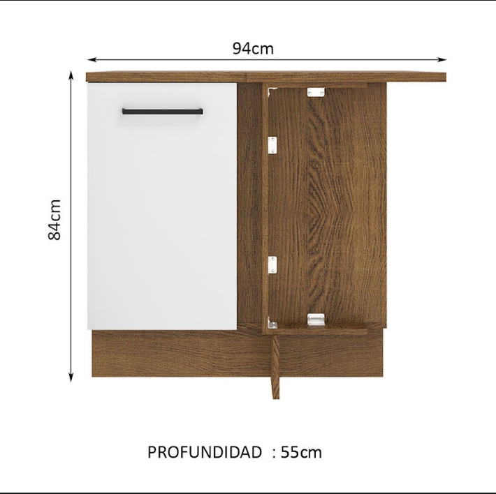 Gabinete Bajo Esquinero 94 cm 1 Puerta Marron/Blanco Agata Madesa