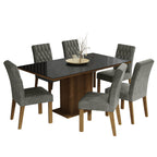 Conjunto de Comedor con Encimera Vidrio 6 Sillas Marrón/Negro/Silver Geórgia Madesa