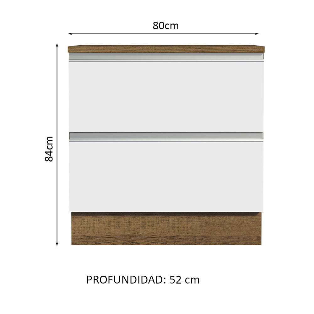 Mueble de Cocina 80 cm 2 Cajones Marrón/Blanco Glamy Madesa