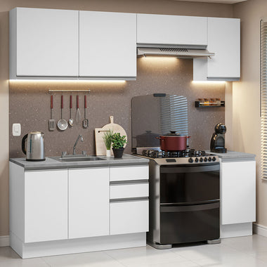 Cocina Integral 240 cm Con Fregadero y Accesorios de Cocina Blanco Glamy Madesa