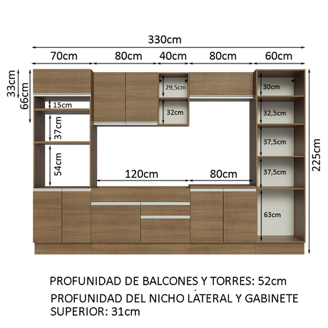 Cocina Integral 330cm Marrón Glamy Madesa 03