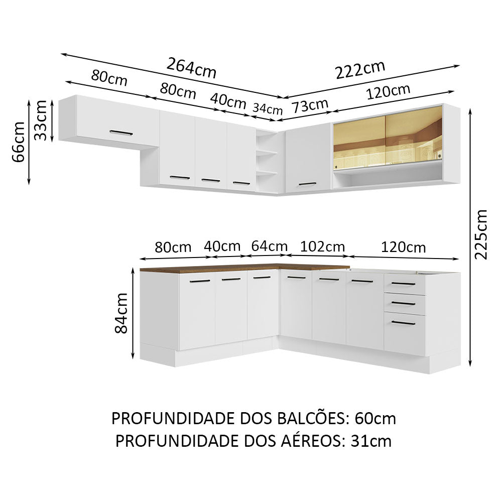 Cocina Integral de Esquina 486cm Blanco Encimera Marrón 60cm de Profundidad Agata 01