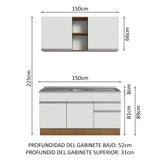 Cocina Integral Glamy con Tarja 150cm Marrón/Blanco