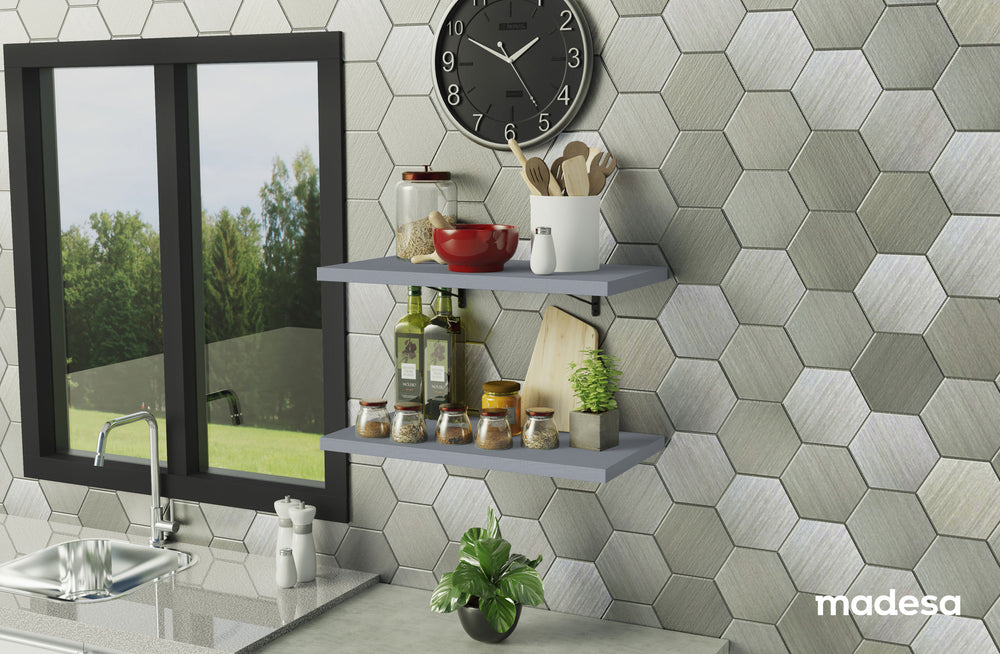 Kit 2 Repisas de Cocina 80 cm con Soporte Metálico Gris Madesa