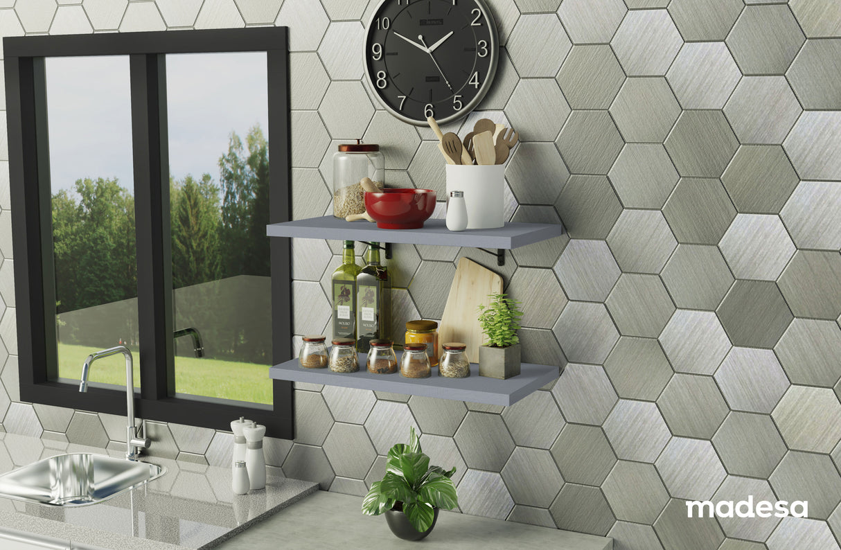 Kit 2 Repisas de Cocina 80 cm con Soporte Metálico Gris