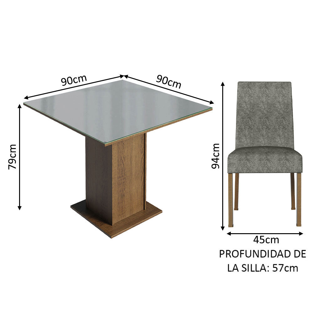 Conjunto de Comedor con Encimera Vidrio 4 Sillas Marrón/Gris/Silver Anne Madesa