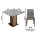 Conjunto de Comedor con Encimera Vidrio 4 Sillas Marrón/Gris/Silver Anne Madesa