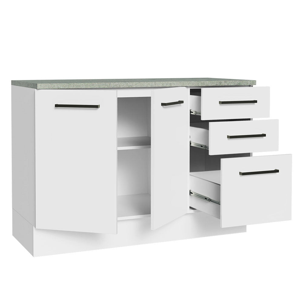 Gabinete Bajo Multiuso 120 cm 2 Puertas 3 Cajones Blanco Madesa