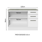 Gabinete Bajo 120 x 60 cm 2 Puertas 3 Cajones Blanco Agata Madesa
