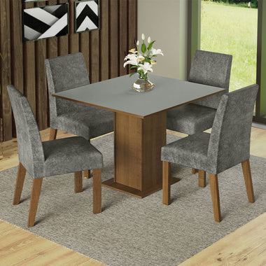 Conjunto de Comedor 4 Sillas Marrón/Gris/Silver Karina Madesa