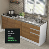 Mueble de Cocina 200cm Con Tarja Glamy Blanco/Marrón