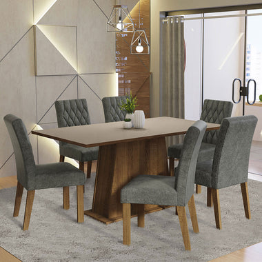 Conjunto de Comedor 6 Sillas Marrón/Crema/Silver Britney Madesa