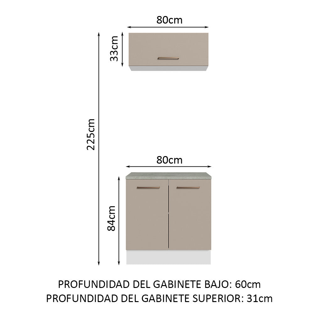 Kit Gabinete Bajo y Gabinete Superior Multiuso 80 cm Blanco/Crema Agata Madesa