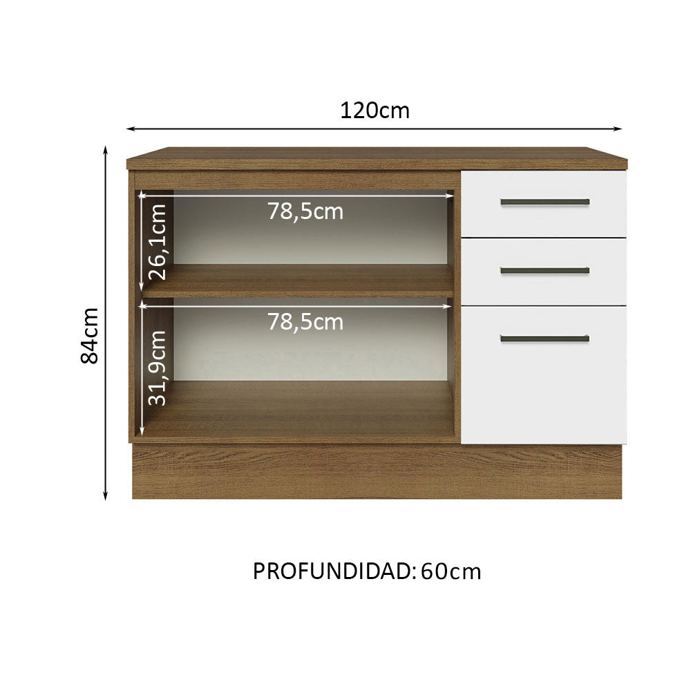 Gabinete Bajo Multiuso 120 cm 2 Puertas 3 Cajones Marrón/Blanco Madesa