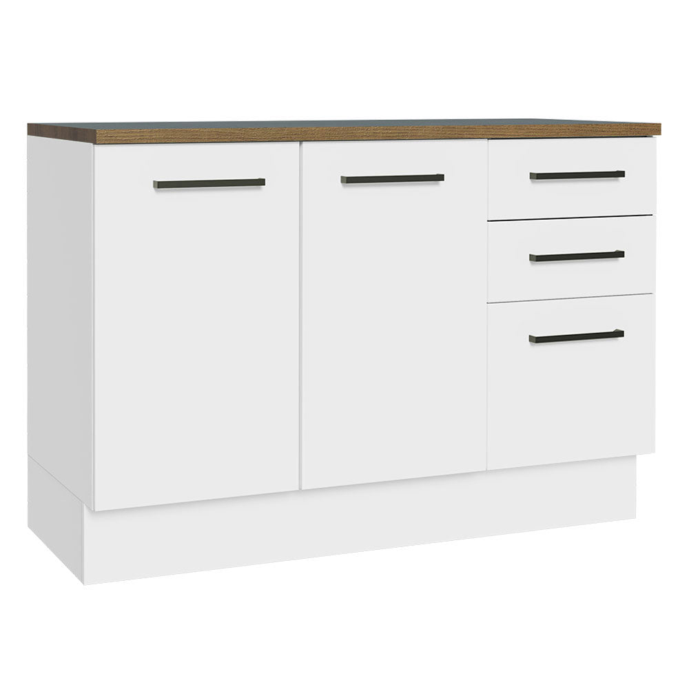 Gabinete Bajo Multiuso 120 cm 2 Puertas 3 Cajones Blanco/Marrón Madesa