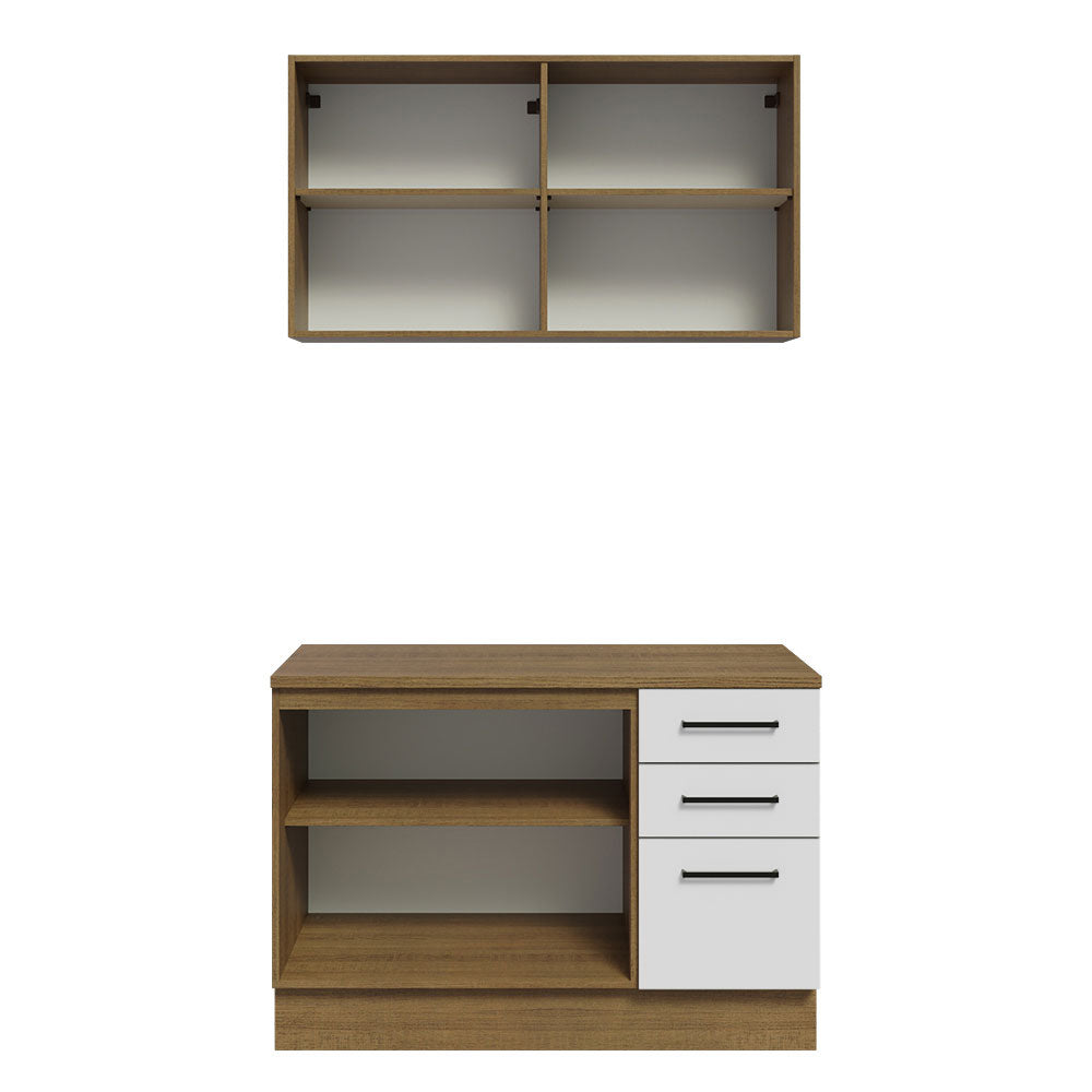 Kit Gabinete Bajo y Gabinete Superior Multiuso 120 x 60 cm Marrón/Blanco Agata Madesa