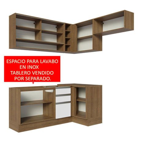 Cocina Integral Esquinera 349cm Marrón/Blanco Glamy Madesa 06