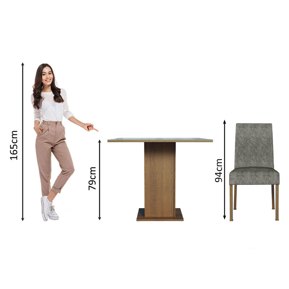 Conjunto de Comedor con Encimera Vidrio 4 Sillas Marrón/Gris/Silver Anne Madesa