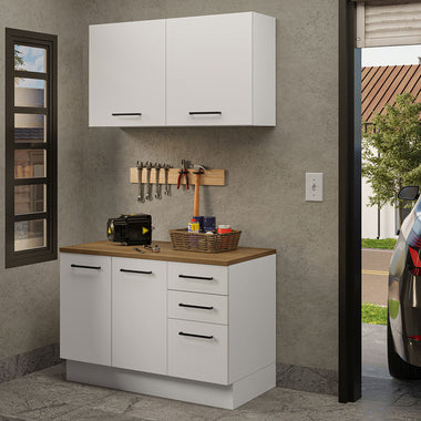 Kit Gabinete Bajo y Gabinete Superior Multiuso 120 cm Blanco/Marrón Agata Madesa