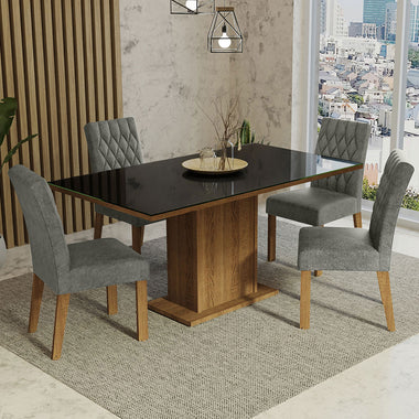 Conjunto de Comedor con Encimera Vidrio 4 Sillas Marrón/Negro/Silver Marilia Madesa