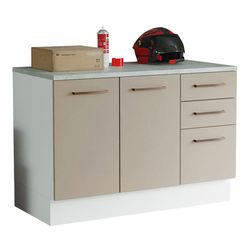 Gabinete Bajo Multiuso 120 cm 2 Puertas 3 Cajones Blanco/Crema Madesa